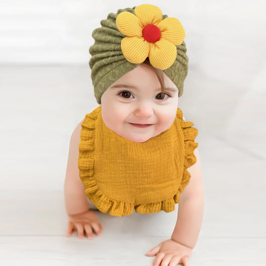 Conjunto de Gorro y Babero para Recién Nacido - Baberos de Muselina Orgánica con Volantes