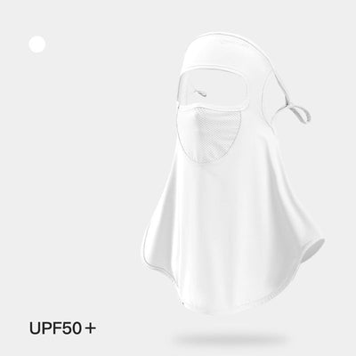 Light grey women's ice silk sunscreen mask with a brim, ear loops, and mesh mouth for UPF50+ UV protection. - Image 7