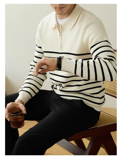 Suéter Business Casual con Cierre Medio y Rayas para Hombre - Image 15