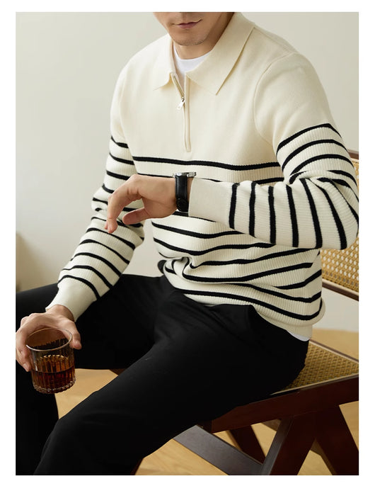 Suéter Business Casual con Cierre Medio y Rayas para Hombre - Image 15