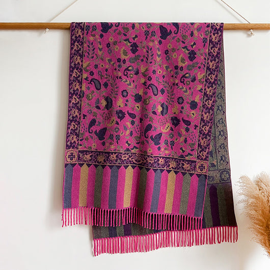 Bufanda Étnica Otoño-Invierno con Flores y Borlas de Hilo Hilado - Image 11