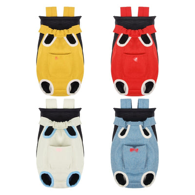 Denim blue pet carrier backpack with open head and leg holes, featuring breathable mesh and a front pocket. - Image 4
