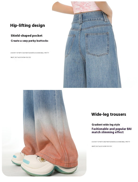 Pantalones Vaqueros Cintura Alta Pierna Ancha Degradado - Ajuste Holgado para Mujer - Image 14