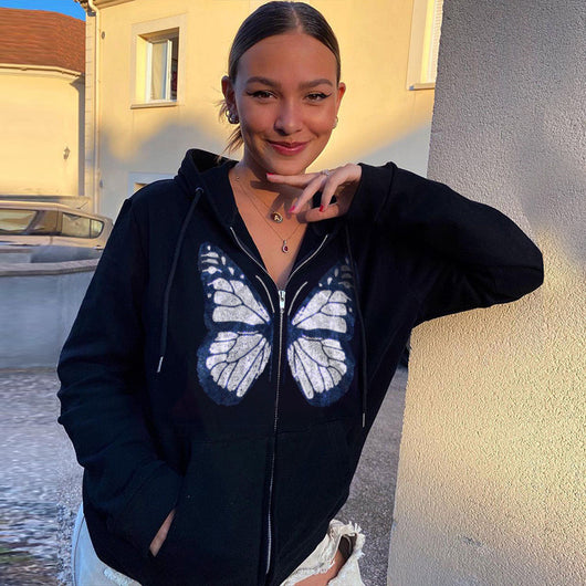 Sudadera Streetwear con Cierre de Mariposas y Cristales - Image 2