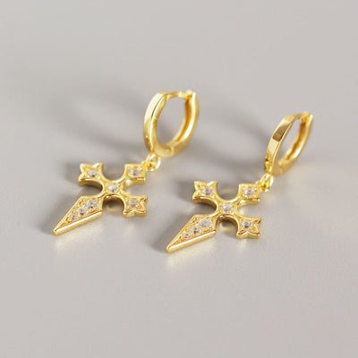 Aretes de Diamante Estilo Barroco con Cruz - Image 3