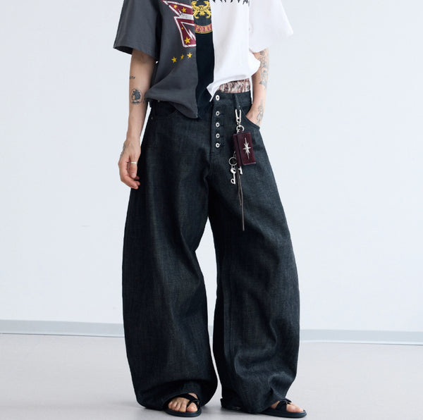 Pantalones Vaqueros Negros de Pierna Ancha en Denim Crudo