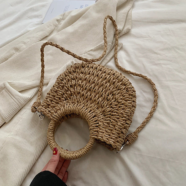 Bolsa Tejida de Paja Estilo Mori con Flores - Bolso de Mano Artesanal