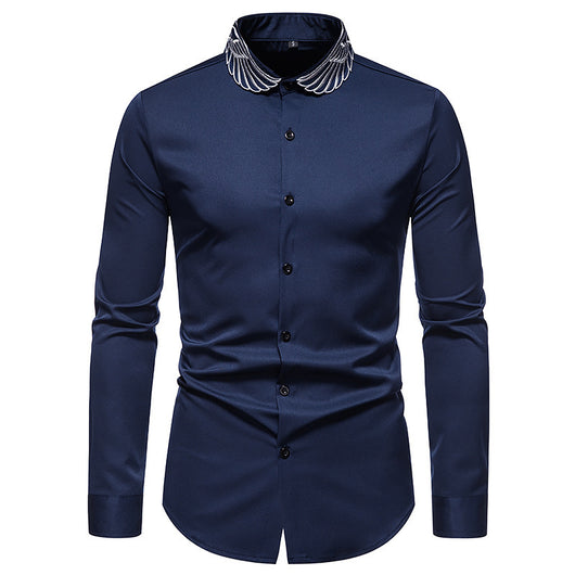 Camisa de Cuello Mao con Alas Bordadas para Hombre - Estilo Moderno - Image 16