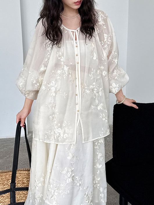 Vestido Camisero Bordado Estilo Chino Midi - Image 20