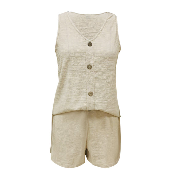 Conjunto Deportivo Dos Piezas: Top Escote V y Shorts Lisos
