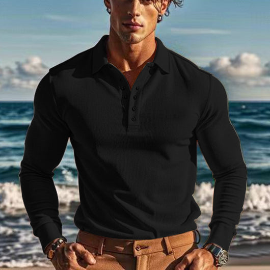 Polo Casual de Manga Larga Slim Fit con Textura Waffle - Image 45
