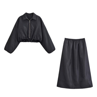 Chaqueta Minimalista Otoñal con Cuello Solapa y Falda Integrada - Image 3