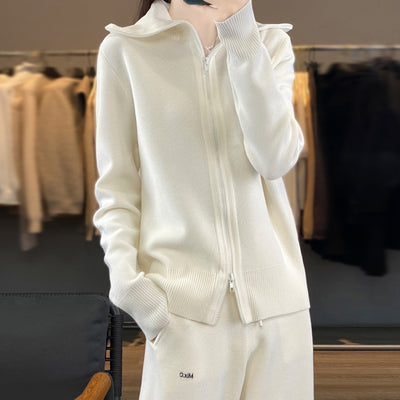 Cardigan de Mujer con Cuello Solapa y Cierre de Cremallera