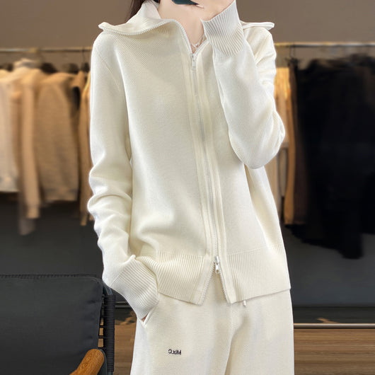 Cardigan de Mujer con Cuello Solapa y Cierre de Cremallera