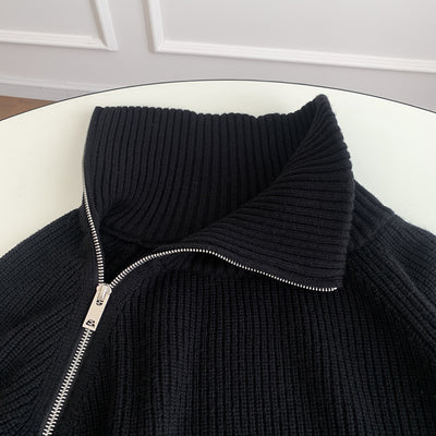 Cardigan Tejido Negro con Cierre Lateral - Suéter Grueso Holgado Camel - Image 7