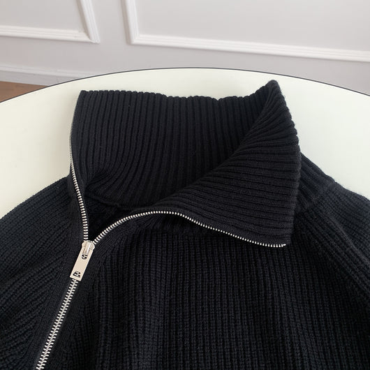 Cardigan Tejido Negro con Cierre Lateral - Suéter Grueso Holgado Camel - Image 7