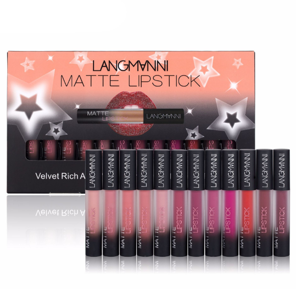 Set de Labiales Mate Aterciopelados Resistentes al Agua de Larga Duración