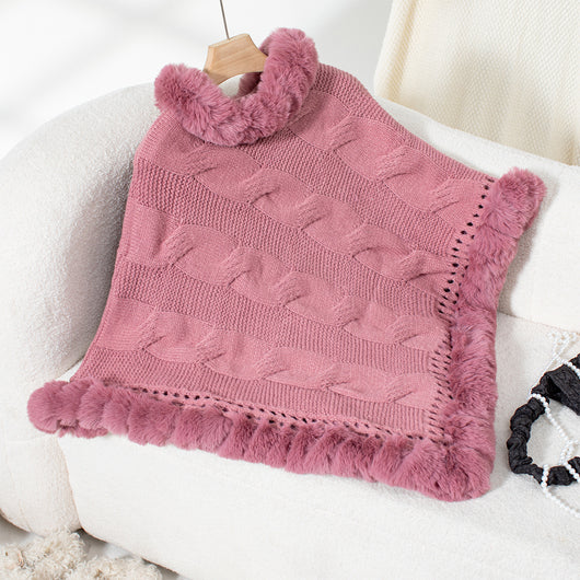 Poncho Suéter Grueso Trenzado con Cuello Alto - Image 27