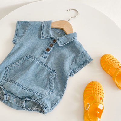 Mono de Algodón Denim para Niña - Manga Corta con Bolsillos Grandes - Image 3