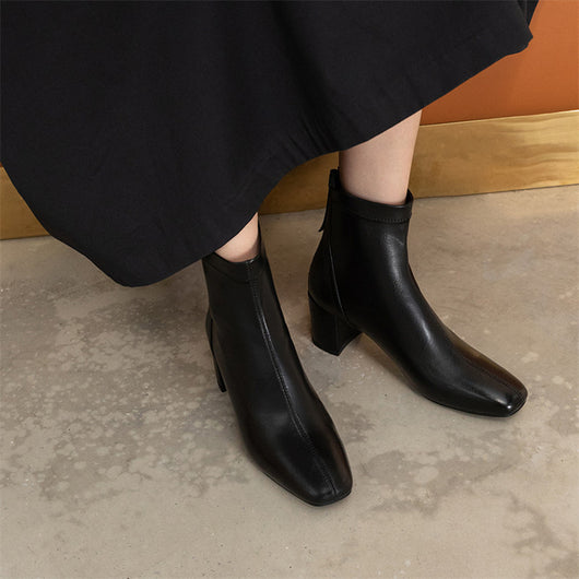 Botas Cortas Mujer Punta Cuadrada Estilo Retro Nude Versátiles - Image 6
