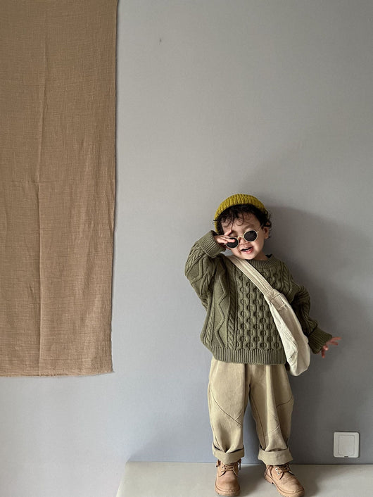 Suéter Infantil Retro con Patrón de Trenza Tejido - Image 27
