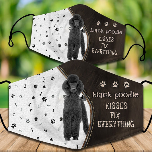Cotton face mask with a Cavapoo dog graphic and "CAVOODLES KISSES FIX EVERYTHING" text. Features paw prints and bones. - Image 10