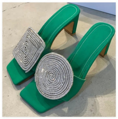 Sandalias de Cuero y Lino Tejido con Tacón Grueso y Detalles de Cristales - Image 10