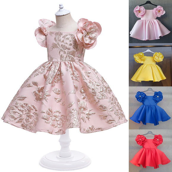 Vestido Infantil Retro con Flores Bordadas en los Hombros - Estilo Europeo