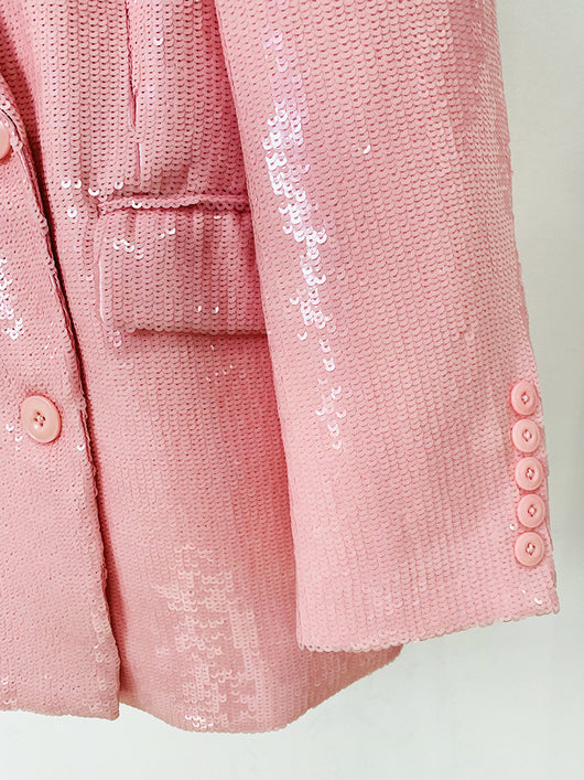 Blazer Suelto Doble Botonadura Rosa Raíz de Loto con Lentejuelas - Image 7