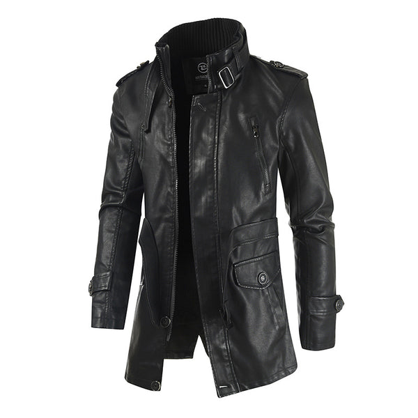 Abrigo de Cuero para Hombre con Cuello Alzado y Forro Polar - Image 7