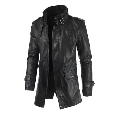 Abrigo de Cuero para Hombre con Cuello Alzado y Forro Polar - Image 7