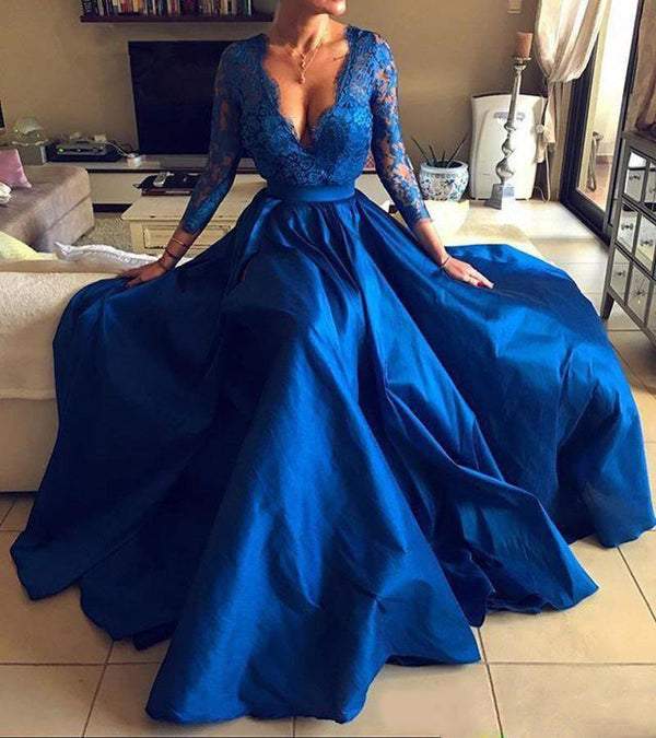 Vestido de Noche con Escote en V y Falda Amplia en Encaje