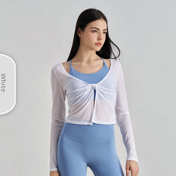 Playera Yoga Mujer Diseño Capas Retorcidas Manga Larga Textura Suave