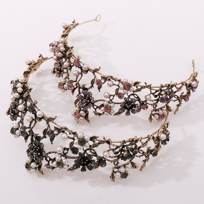 Corona Nupcial Barroca con Perlas y Diamantes Negros Floral