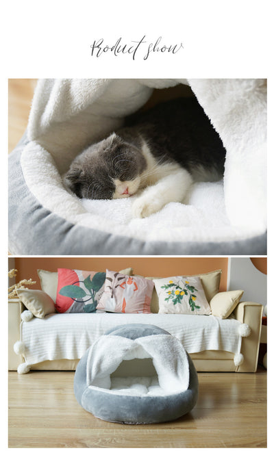 Cama Felina de Terciopelo Mongoliano con Cortina - Refugio Semiabierto Cómodo para Gatos - Image 9