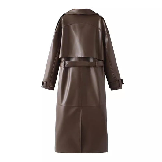 Abrigo de Cuero Extendido Diseño Francés Minimalista - Casual y Versátil - Image 4
