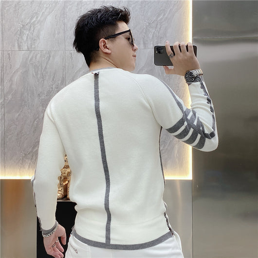 Suéter de Cuello Redondo a Rayas - Pullover Versátil para Hombre Joven - Image 28
