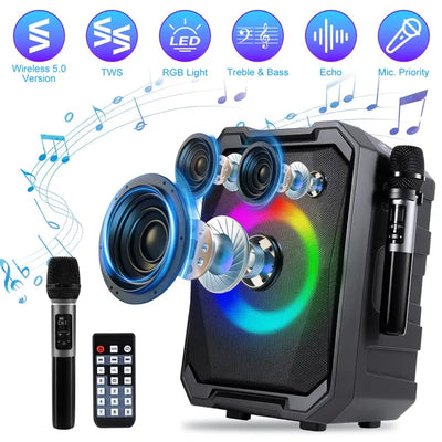 Parlante Portátil Inalámbrico para Fiestas con Luces LED, 2 Micrófonos y Control Remoto - Image 23