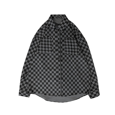 Camisa Suelta Estilo Japonés a Cuadros para Hombre - Manga Larga Primavera - Image 5