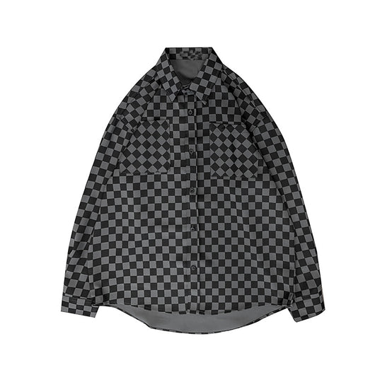 Camisa Suelta Estilo Japonés a Cuadros para Hombre - Manga Larga Primavera - Image 5
