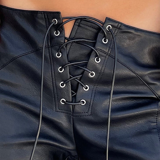 Pantalones de Cuero Casuales Cintura Baja Corte Recto - Image 11