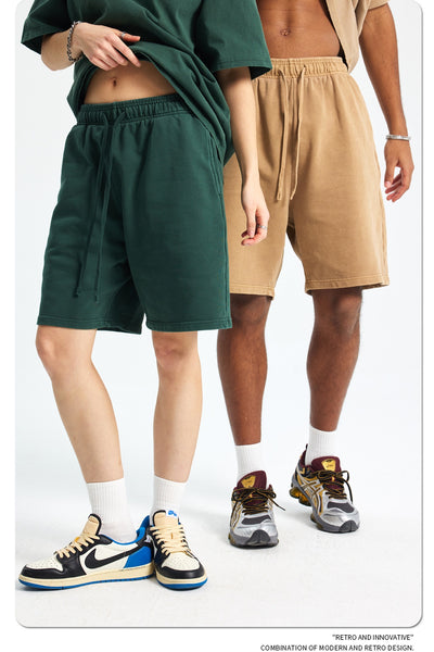 Shorts Deportivos de Algodón Puro Teñidos con Patrón Vintage Lavado - Image 58