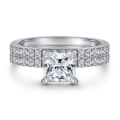 Anillo de Pareja en Plata 925 con Diamante Princess - Diseño Minimalista Dos en Uno - Image 3