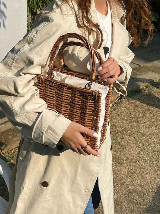 Bolsa Cuadrada Japonesa de Lona con Tejido de Ratán - Image 12