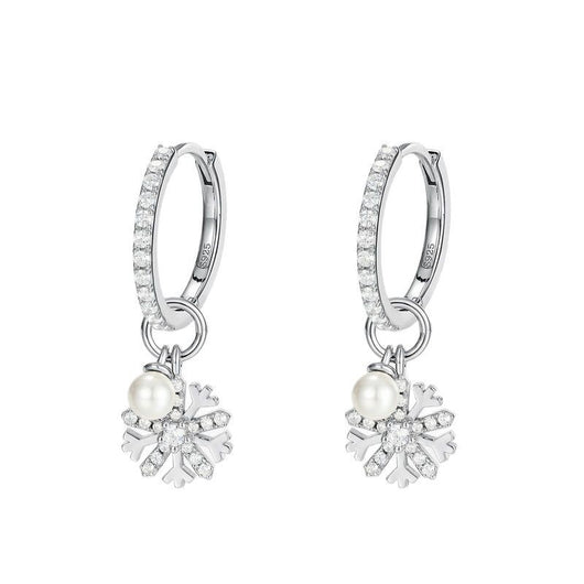 Aretes de Plata S925 con Perla y Diseño de Copo de Nieve - Image 5