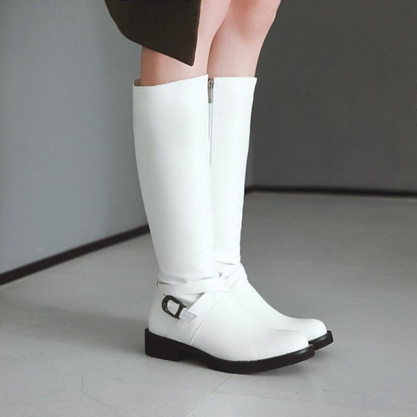 Botas Altas de Cuero PU con Hebilla - Estilo Ecuestre Elegante