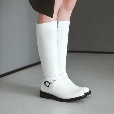 Botas Altas de Cuero PU con Hebilla - Estilo Ecuestre Elegante