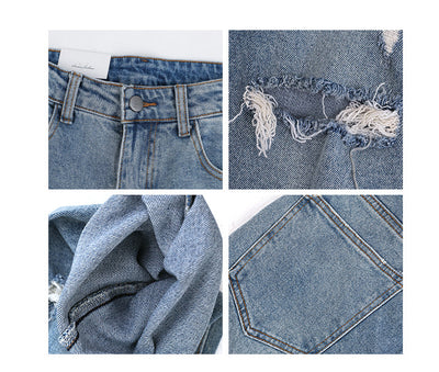 Pantalones Vaqueros Rotos Hombre Estilo Retro Japonés Cintura Suelta Pierna Recta - Image 10