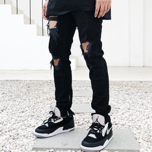 Pantalones Vaqueros Negros Rotos Estilo Urban para Hombre - Image 4