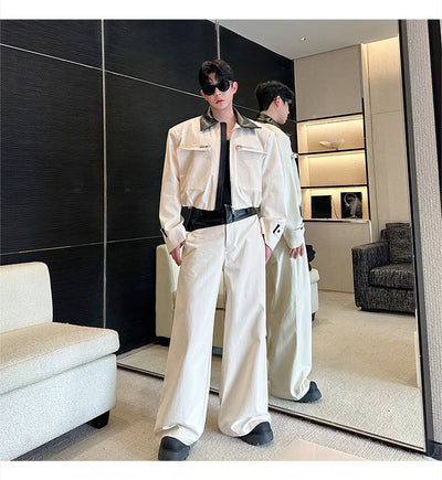 Conjunto Hombre Chamarra de Cuero con Bloques de Color y Pantalón Ancho Casual - Image 21